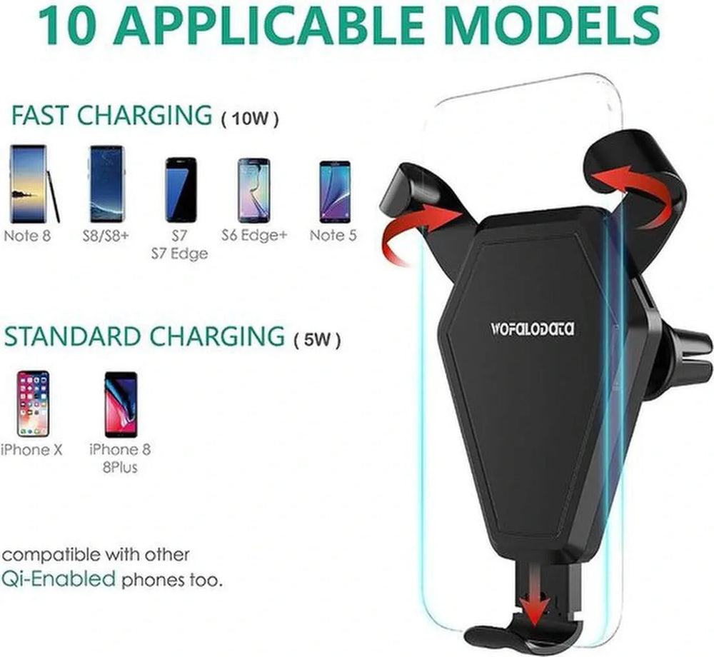 Telefoonhouder auto – Qi draadloze oplader – Universeel – Ventilatierooster & Voorruit montage – Zwart-Ilumina Benelux