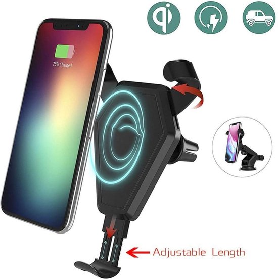 Telefoonhouder auto – Qi draadloze oplader – Universeel – Ventilatierooster & Voorruit montage – Zwart-Ilumina Benelux
