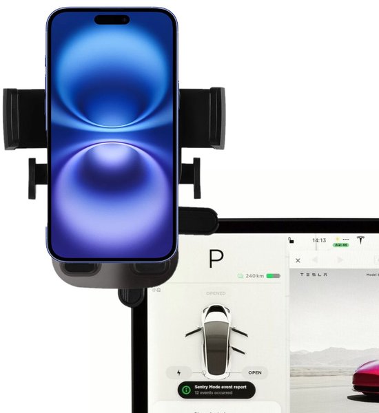 Telefoonhouder auto – Touchscreen schermhouder – 360° draaibaar – Geschikt voor Tesla Model 3/Y & iPhone 16-12 – Zwart-Telefoonhouders-Ilumina Benelux