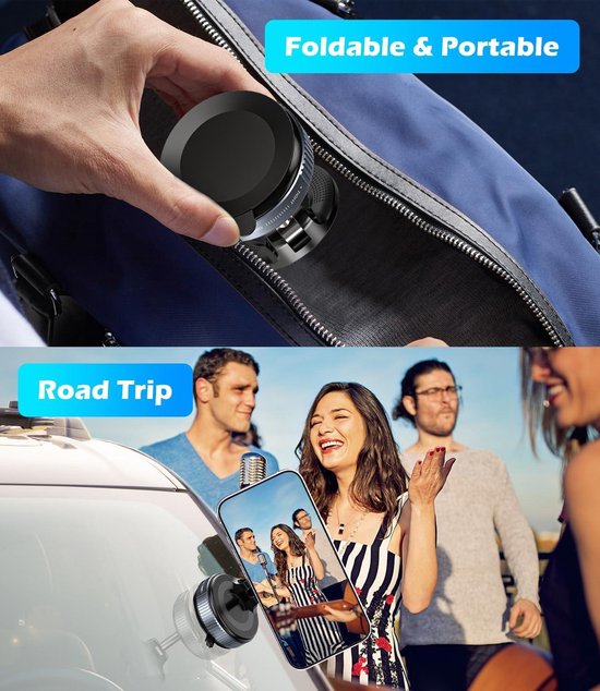 Telefoonhouder auto – Vacuüm Zuignap – Magnetisch – 360° Draaibaar & Opvouwbaar – Zwart-Ilumina Benelux