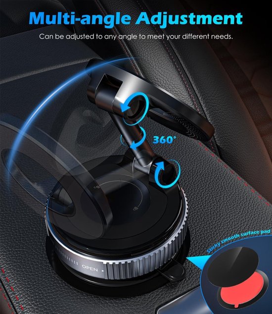 Telefoonhouder auto – Vacuüm Zuignap – Magnetisch – 360° Draaibaar & Opvouwbaar – Zwart-Ilumina Benelux