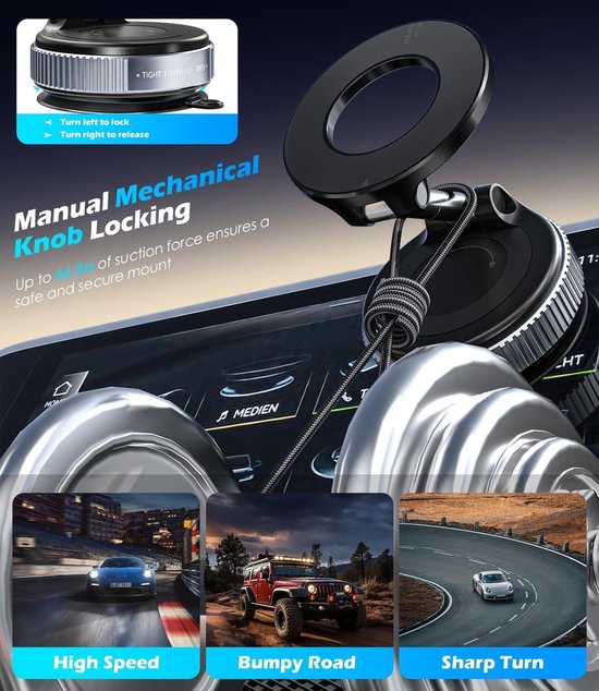 Telefoonhouder auto – Vacuüm Zuignap – Magnetisch – 360° Draaibaar & Opvouwbaar – Zwart-Ilumina Benelux
