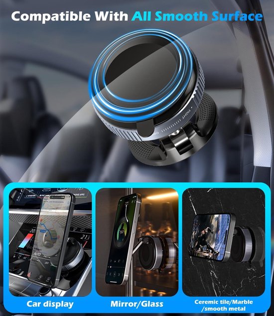 Telefoonhouder auto – Vacuüm Zuignap – Magnetisch – 360° Draaibaar & Opvouwbaar – Zwart-Ilumina Benelux