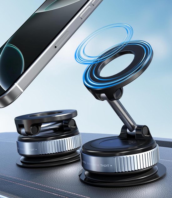 Telefoonhouder auto – Vacuüm Zuignap – Magnetisch – 360° Draaibaar & Opvouwbaar – Zwart-Ilumina Benelux
