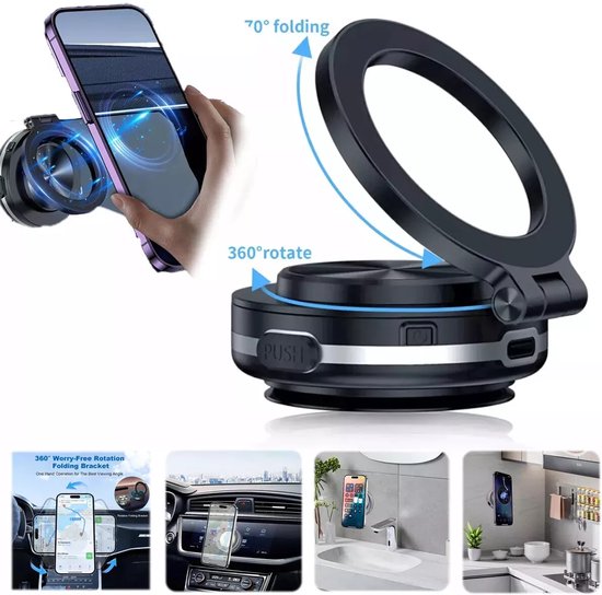 Telefoonhouder auto – Vacuüm zuignap – Magnetisch MagSafe – 360° draaibaar – Zwart-Ilumina Benelux