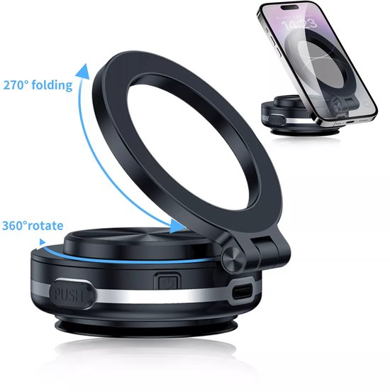 Telefoonhouder auto – Vacuüm zuignap – Magnetisch MagSafe – 360° draaibaar – Zwart-Ilumina Benelux