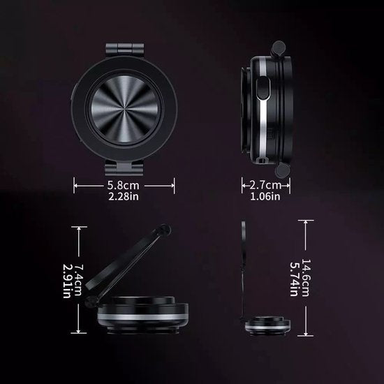 Telefoonhouder auto – Vacuüm zuignap – Magnetisch MagSafe – 360° draaibaar – Zwart-Ilumina Benelux