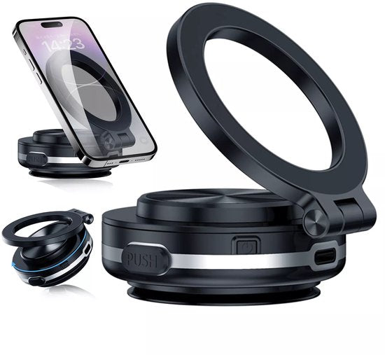 Telefoonhouder auto – Vacuüm zuignap – Magnetisch MagSafe – 360° draaibaar – Zwart-Ilumina Benelux