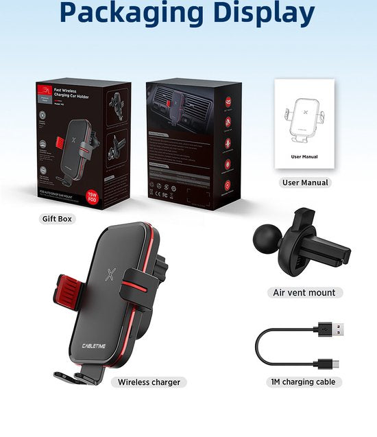 Telefoonhouder auto – Ventilatierooster – 15W Qi draadloze snellader – Automatische klem – Geschikt voor iPhone & Android – Zwart-Ilumina Benelux