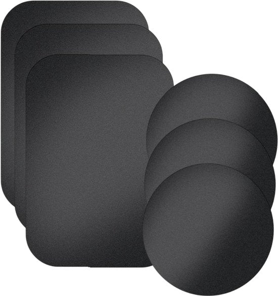 Telefoonhouder auto magneetplaten – Zelfklevend metalen plaatjes – 6 stuks – Voor smartphone magneethouder – Zwart-Telefoonhouders-Ilumina Benelux