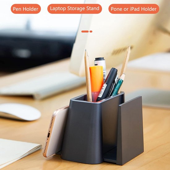 Telefoonhouder bureau – 3-in-1 Penhouder Organizer – Tablethouder & Laptophouder – Voor kantoor thuis school – Zwart-Tablethouder-Ilumina Benelux