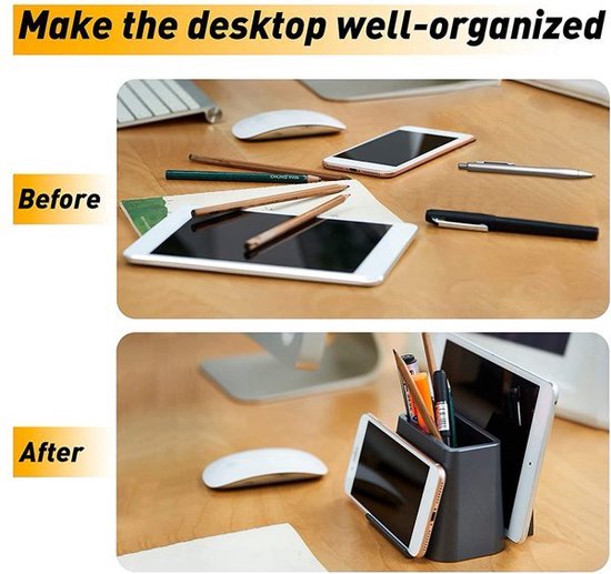 Telefoonhouder bureau – 3-in-1 Penhouder Organizer – Tablethouder & Laptophouder – Voor kantoor thuis school – Zwart-Tablethouder-Ilumina Benelux