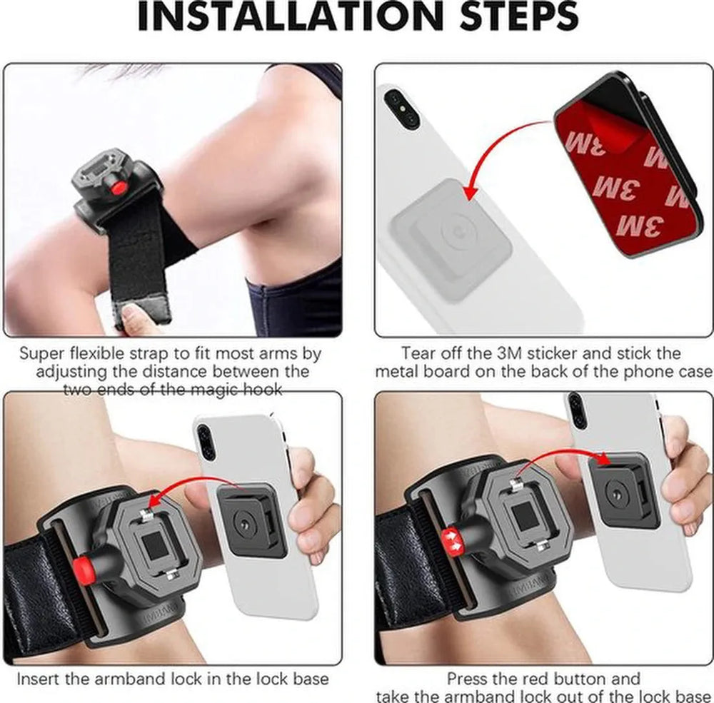 Telefoonhouder hardlopen – Polsband Armband – 360° draaibaar – Geschikt voor iPhone 7/8/11/12/13/14/15 Mini/Pro/Max – Zwart-Ilumina Benelux