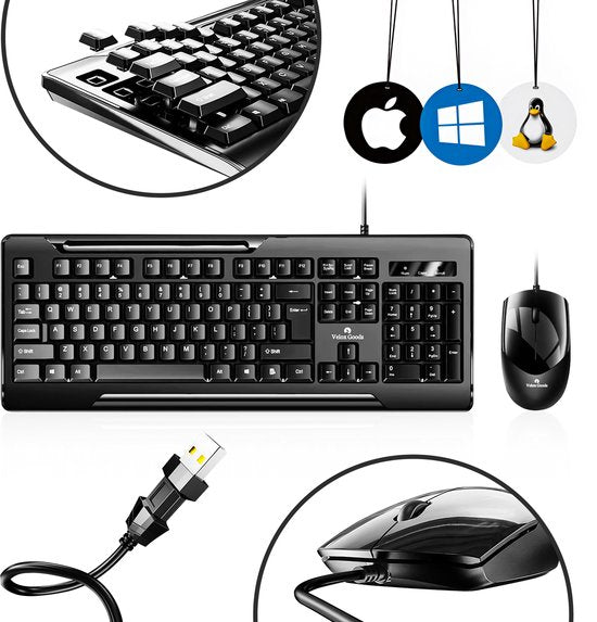 Toetsenbord en muis set – Velox Goods VL-500 – Bedraad – Stil – Spatwaterdicht – Plug & Play-Toetsenbord en muis-Ilumina Benelux