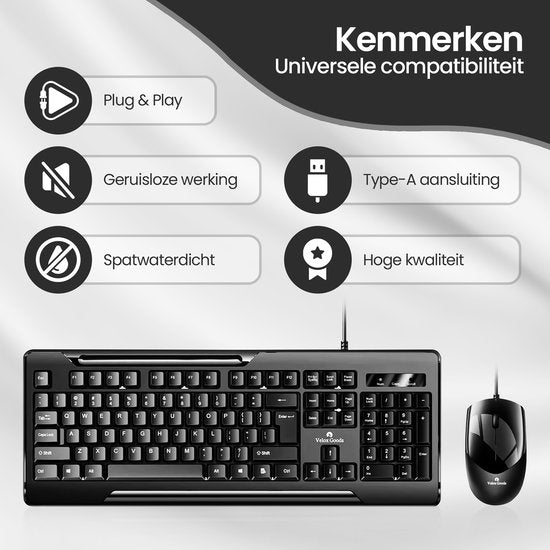 Toetsenbord en muis set – Velox Goods VL-500 – Bedraad – Stil – Spatwaterdicht – Plug & Play-Toetsenbord en muis-Ilumina Benelux