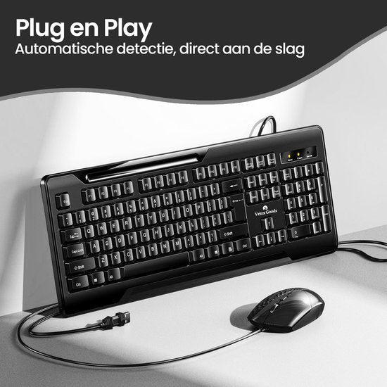Toetsenbord en muis set – Velox Goods VL-500 – Bedraad – Stil – Spatwaterdicht – Plug & Play-Toetsenbord en muis-Ilumina Benelux