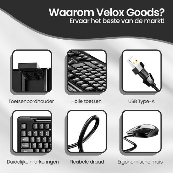 Toetsenbord en muis set – Velox Goods VL-500 – Bedraad – Stil – Spatwaterdicht – Plug & Play-Toetsenbord en muis-Ilumina Benelux