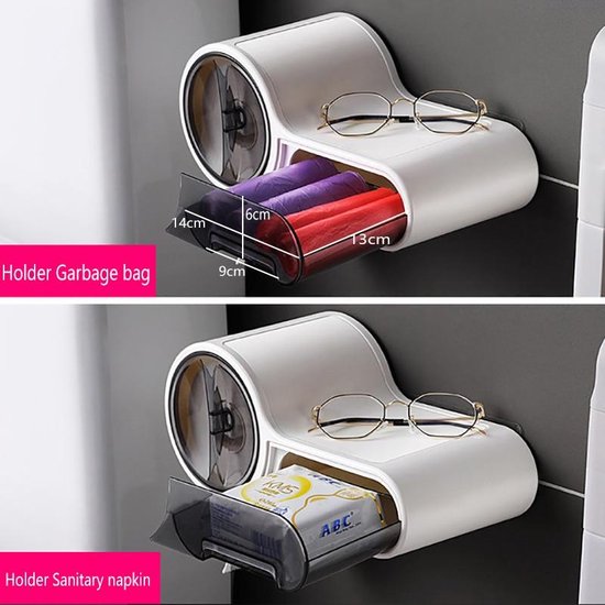 Toiletrolhouder – Met lade & legplank – Zonder boren – Hangend – Zwart-Toiletrolhouder-Ilumina Benelux