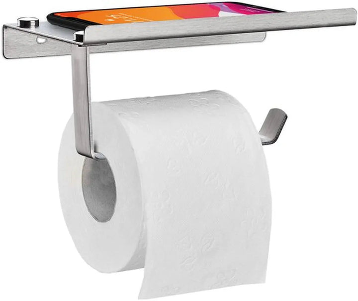 Toiletrolhouder met planchet – WC toiletpapier rolhouder – Wandmontage – Plankje voor accessoires – Zwart-Toiletrolhouder-Ilumina Benelux