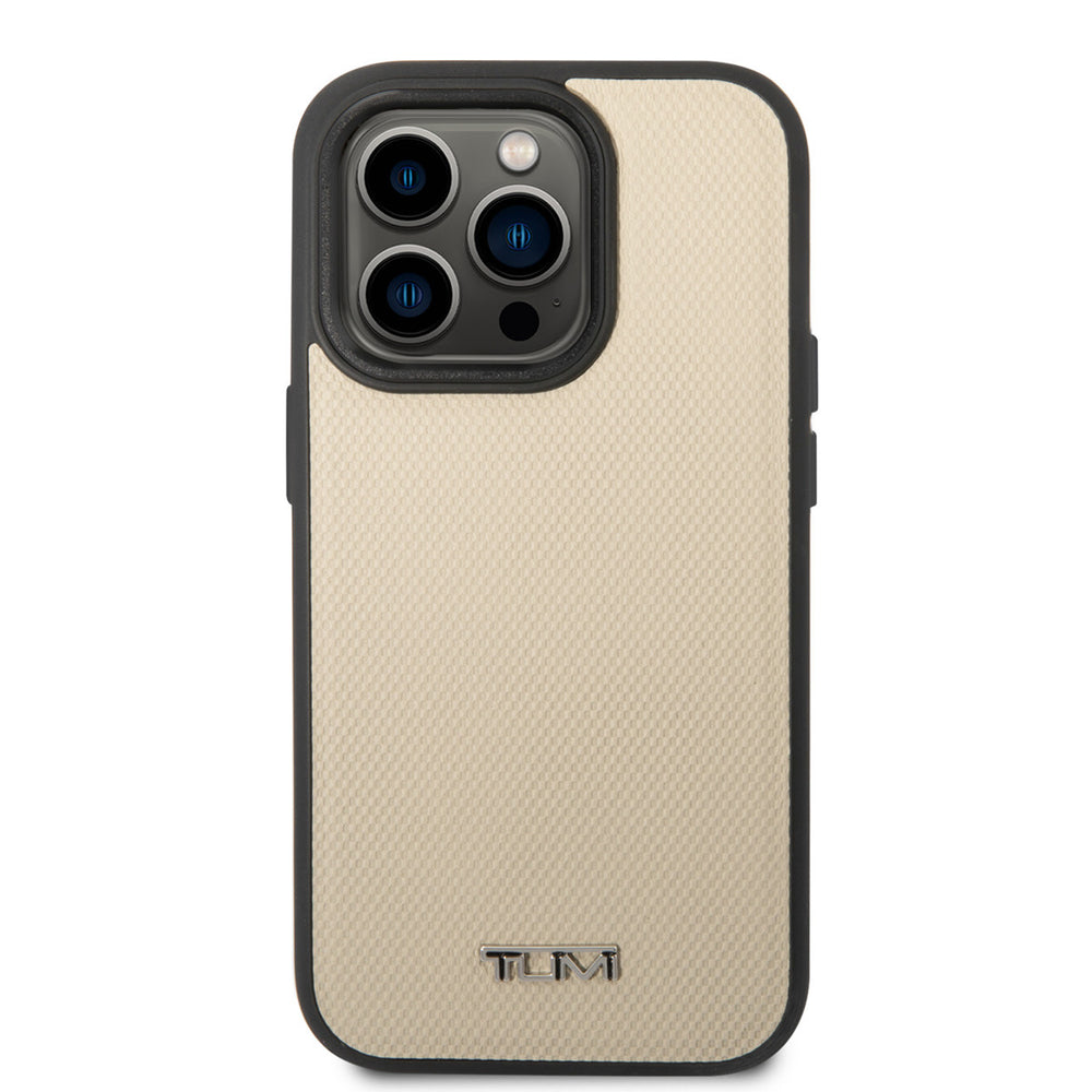 Tumi iPhone 14 Pro Backcover hoesje - Magsafe - Leather - Embossed Balistic Pattern - Beige-Hoesjes-Ilumina Benelux