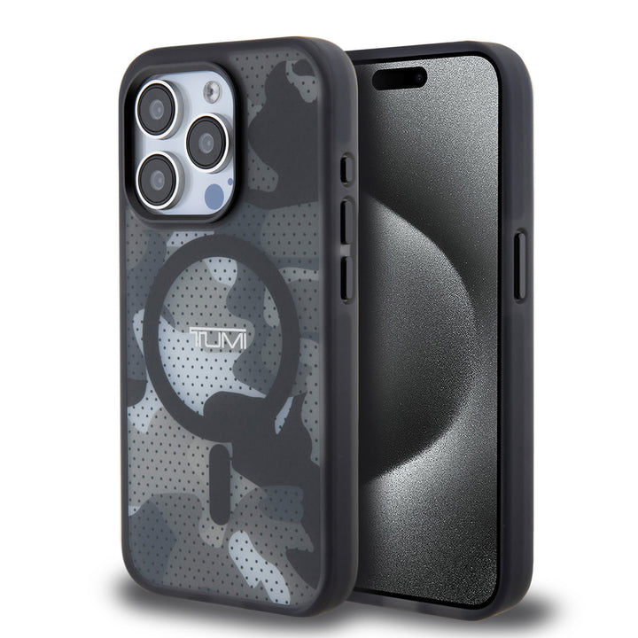 Tumi iPhone 15 Pro Backcover hoesje - Magsafe - Frosted Camouflage Design - Zwart-Hoesjes-Ilumina Benelux
