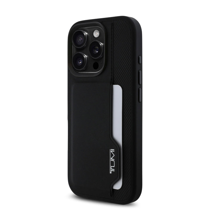 Tumi iPhone 16 Pro Max Backcover hoesje - Leather with Vertical Card Slot - Zwart-Hoesjes-Ilumina Benelux