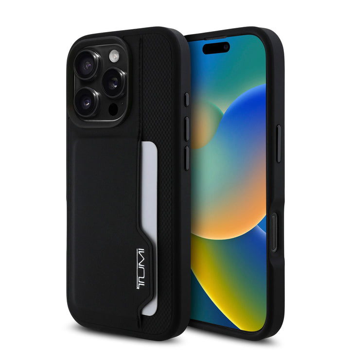 Tumi iPhone 16 Pro Max Backcover hoesje - Leather with Vertical Card Slot - Zwart-Hoesjes-Ilumina Benelux