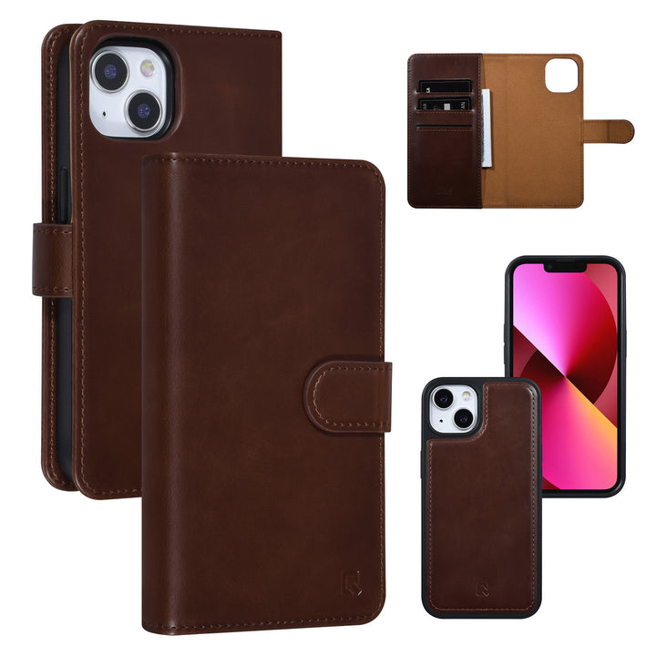 UNIQ Accessory 2 in 1 Bruin iPhone 13 & 14 Booktype en Backcover Pasjeshouder - Magneetsluiting-Hoesjes-Ilumina Benelux
