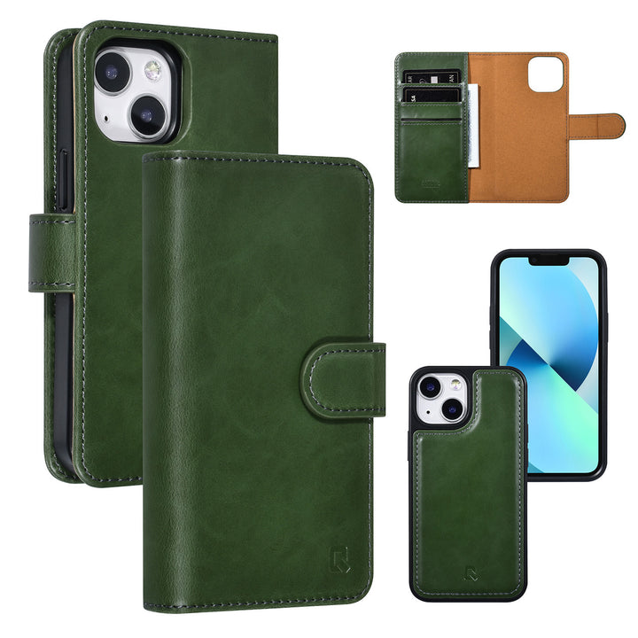 UNIQ Accessory 2 in 1 Groen iPhone 13 Mini Booktype en Backcover Pasjeshouder - Magneetsluiting-Hoesjes-Ilumina Benelux
