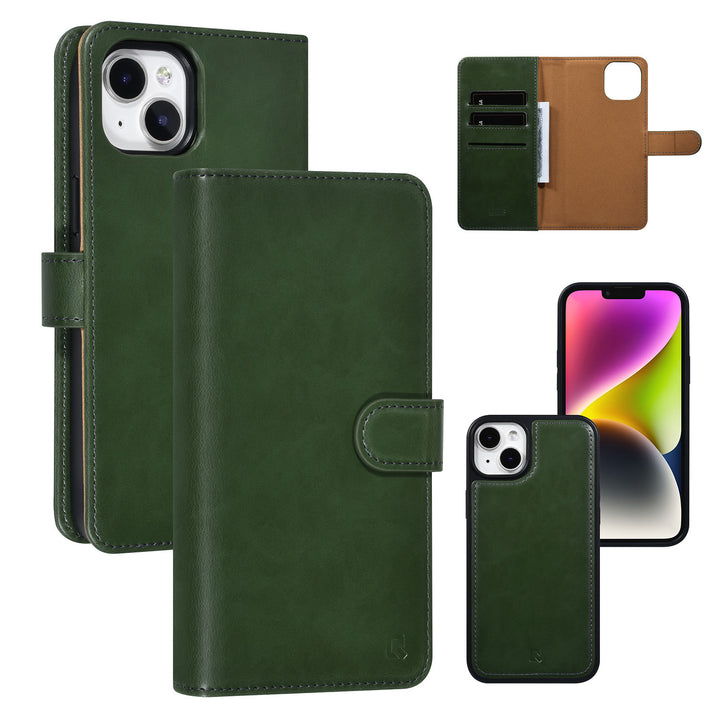 UNIQ Accessory 2 in 1 Groen iPhone 14 & 15 Plus Booktype en Backcover Pasjeshouder - Magneetsluiting-Hoesjes-Ilumina Benelux