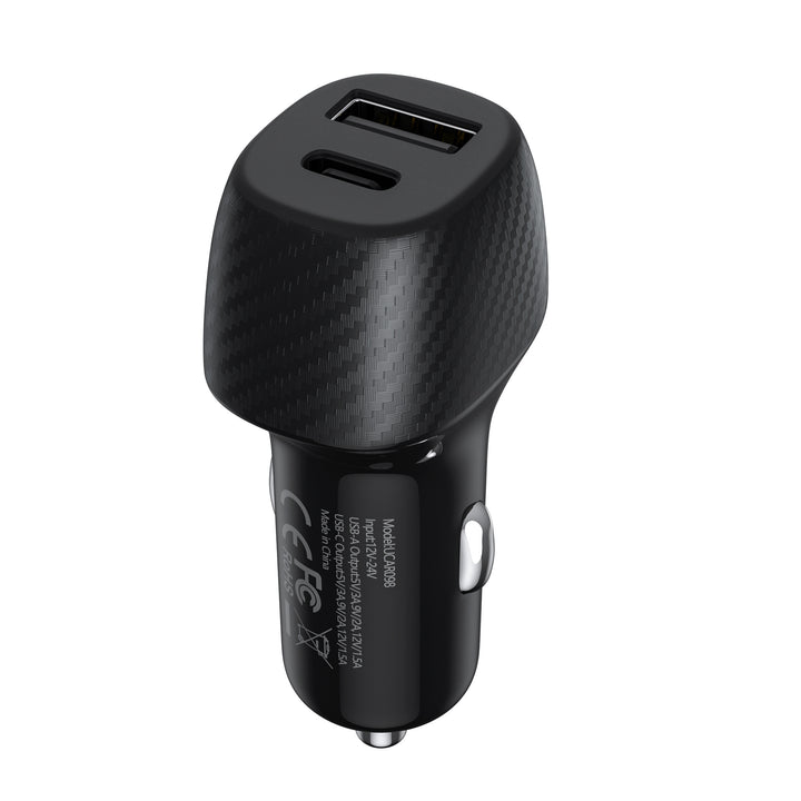 UNIQ Accessory 2.4A 36 Watt Dual port Snelle Autolader - USB en USB Type-C - Zwart-Oplader-Ilumina Benelux