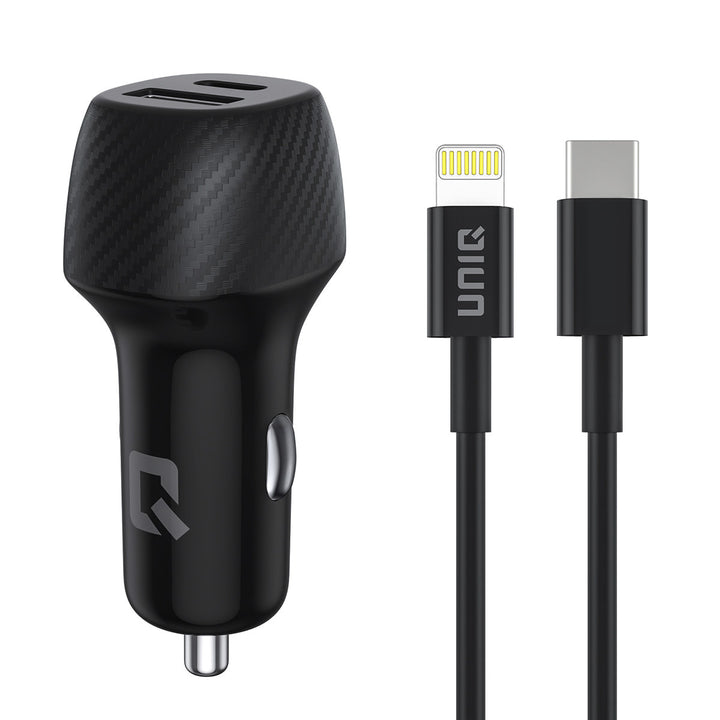 UNIQ Accessory 2.4A en 36 Watt dual poort snelle autolader - met USB Lightning kabel-Oplader-Ilumina Benelux