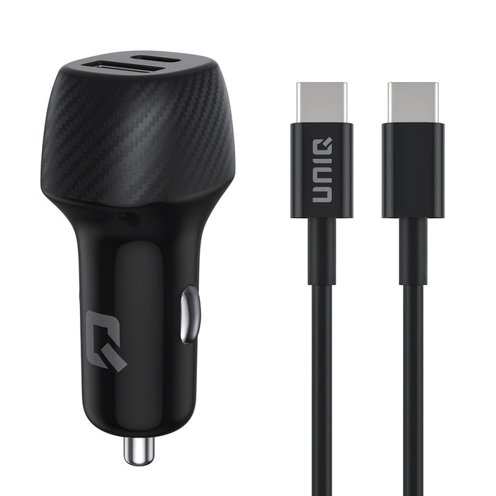 UNIQ Accessory 2.4A en 36 Watt dual poort snelle autolader - met USB Type-C kabel-Oplader-Ilumina Benelux