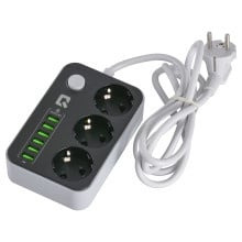 UNIQ Accessory 3.4 Anti-static socket box met 3 stopcontacten en 6 USB ingangen - Zwart-Stekkerdoos-Ilumina Benelux