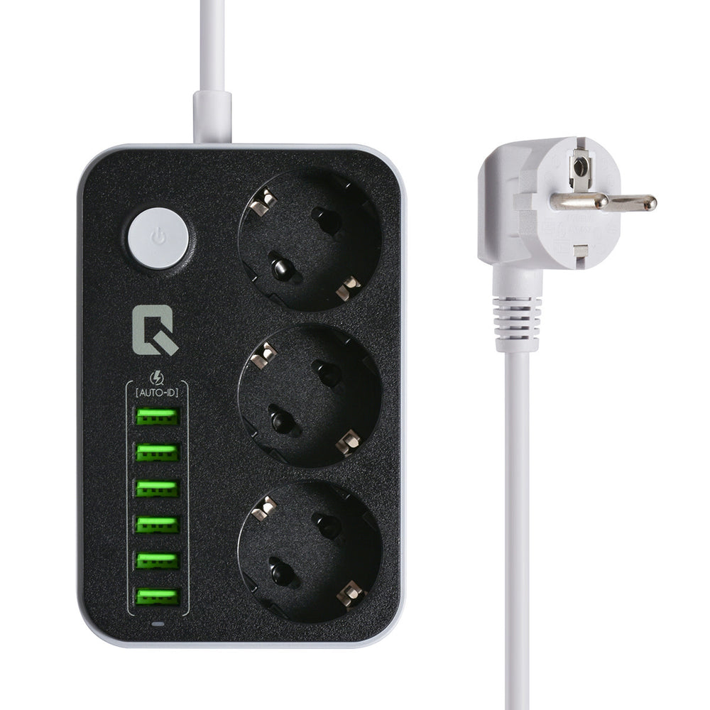 UNIQ Accessory 3.4 Anti-static socket box met 3 stopcontacten en 6 USB ingangen - Zwart-Stekkerdoos-Ilumina Benelux