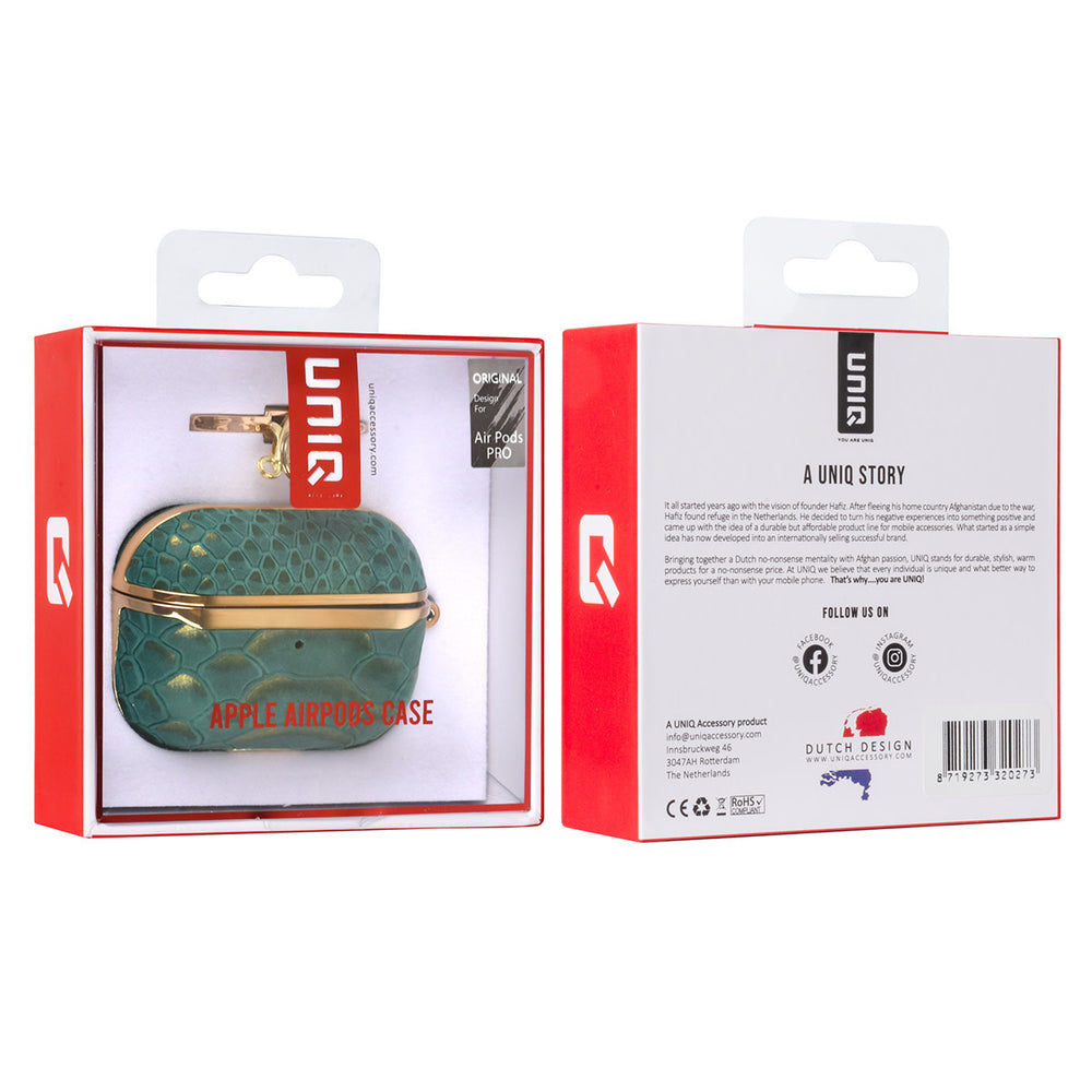 UNIQ Accessory AirPods Pro & Pro 2 Case - Snake Leather Groen-Koptelefoon case-Ilumina Benelux