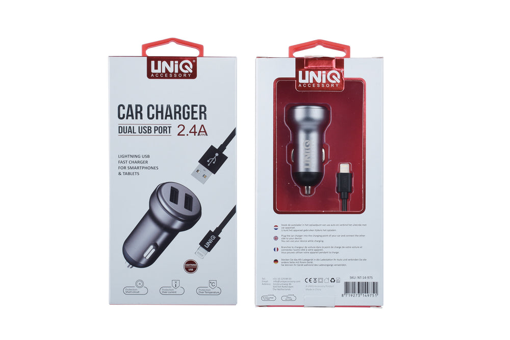 UNIQ Accessory Autolader Apple Lightning - Grijs-Oplader-Ilumina Benelux