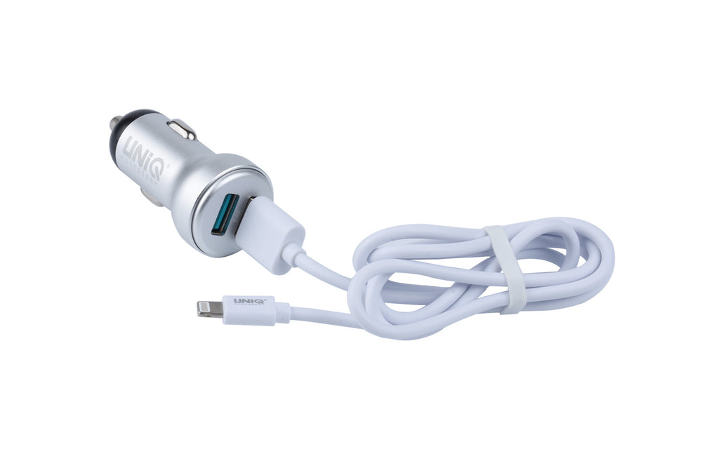 UNIQ Accessory Autolader Apple Lightning met 2x USB - Zilver-Oplader-Ilumina Benelux