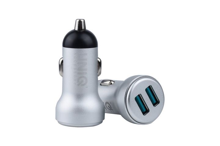 UNIQ Accessory Autolader Apple Lightning met 2x USB - Zilver-Oplader-Ilumina Benelux