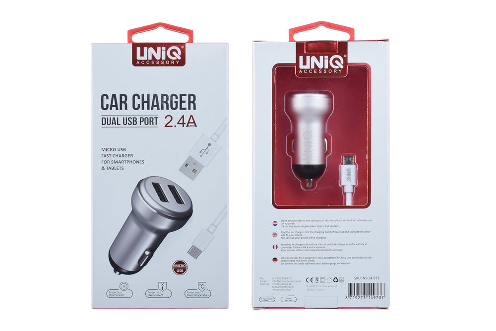 UNIQ Accessory Autolader Micro 2x USB - Zilver-Oplader-Ilumina Benelux