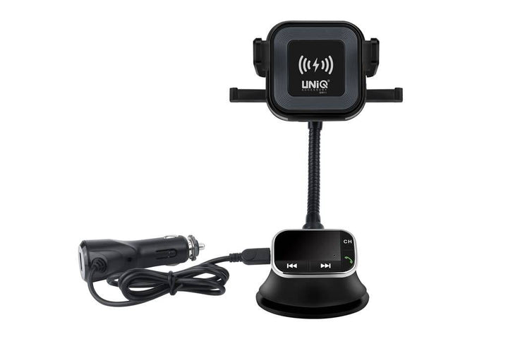 UNIQ Accessory Bluetooth FM Transmitter, Autohouder + Draadloze Oplader - Zwart-FM transmitters-Ilumina Benelux