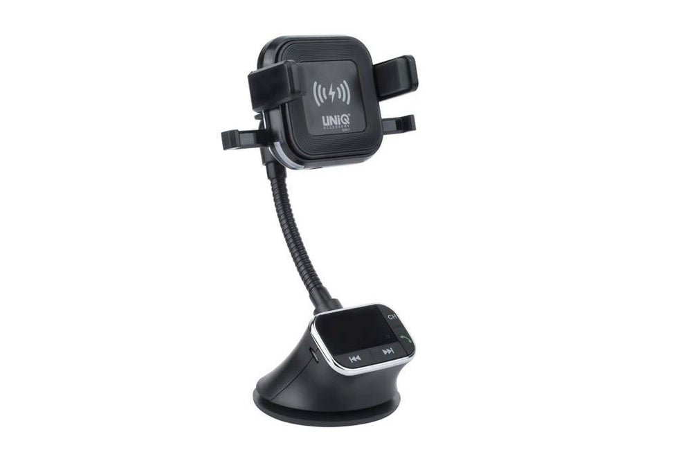 UNIQ Accessory Bluetooth FM Transmitter, Autohouder + Draadloze Oplader - Zwart-FM transmitters-Ilumina Benelux