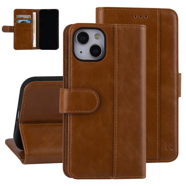 UNIQ Accessory Bruin hoesje voor iPhone 13 & 14 - Book Case - Pasjeshouder voor 3 pasjes - Magneetsluiting-Hoesjes-Ilumina Benelux