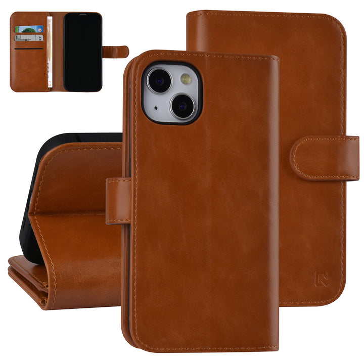 UNIQ Accessory Bruin hoesje voor iPhone 13 & 14 - Book Case - Pasjeshouder voor 9 pasjes - Magneetsluiting-Hoesjes-Ilumina Benelux