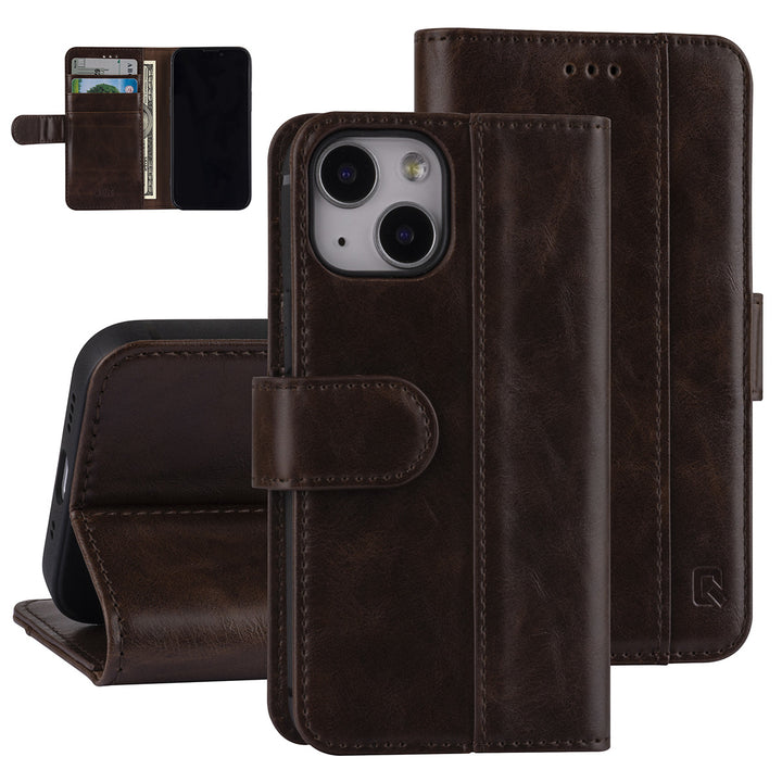 UNIQ Accessory Bruin hoesje voor iPhone 13 Mini - Book Case - Pasjeshouder voor 3 pasjes-Hoesjes-Ilumina Benelux