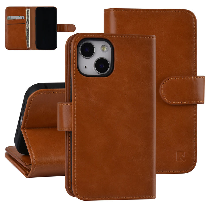 UNIQ Accessory Bruin hoesje voor iPhone 13 Mini - Book Case - Pasjeshouder voor 9 pasjes - Magneetsluiting-Hoesjes-Ilumina Benelux