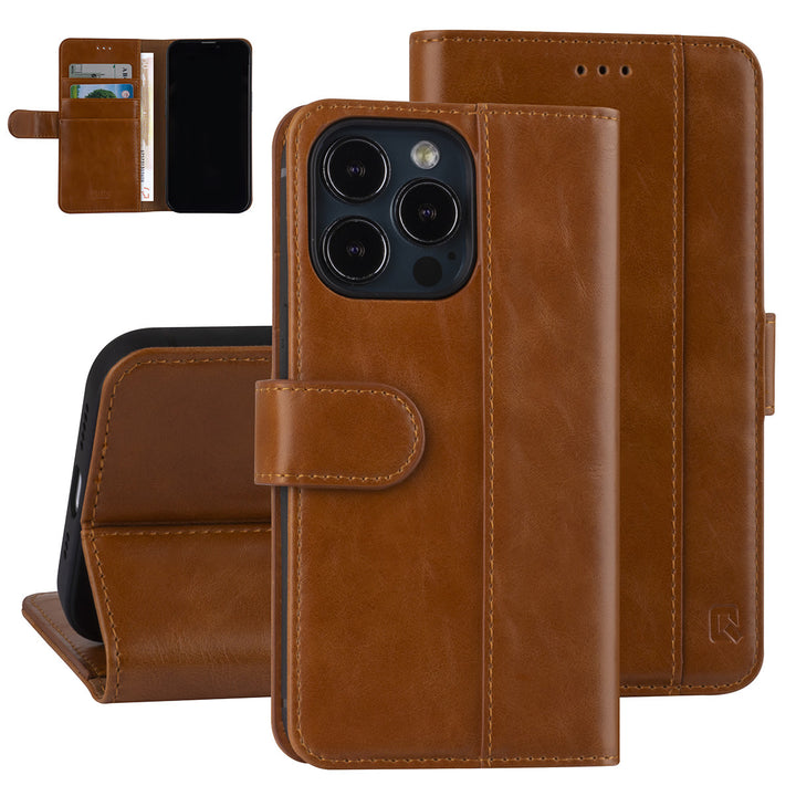 UNIQ Accessory Bruin hoesje voor iPhone 13 Pro - Book Case - Pasjeshouder voor 3 pasjes - Magneetsluiting-Hoesjes-Ilumina Benelux