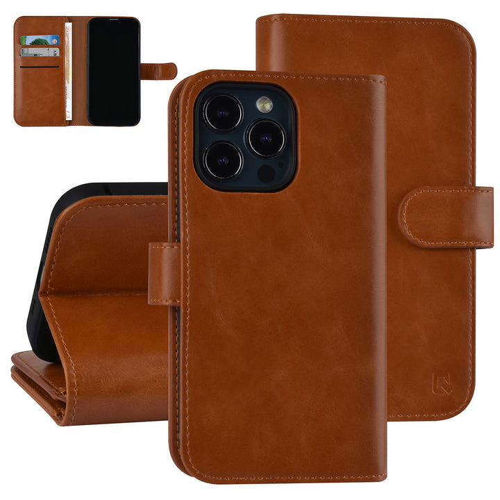 UNIQ Accessory Bruin hoesje voor iPhone 13 Pro - Book Case - Pasjeshouder voor 9 pasjes - Magneetsluiting-Hoesjes-Ilumina Benelux