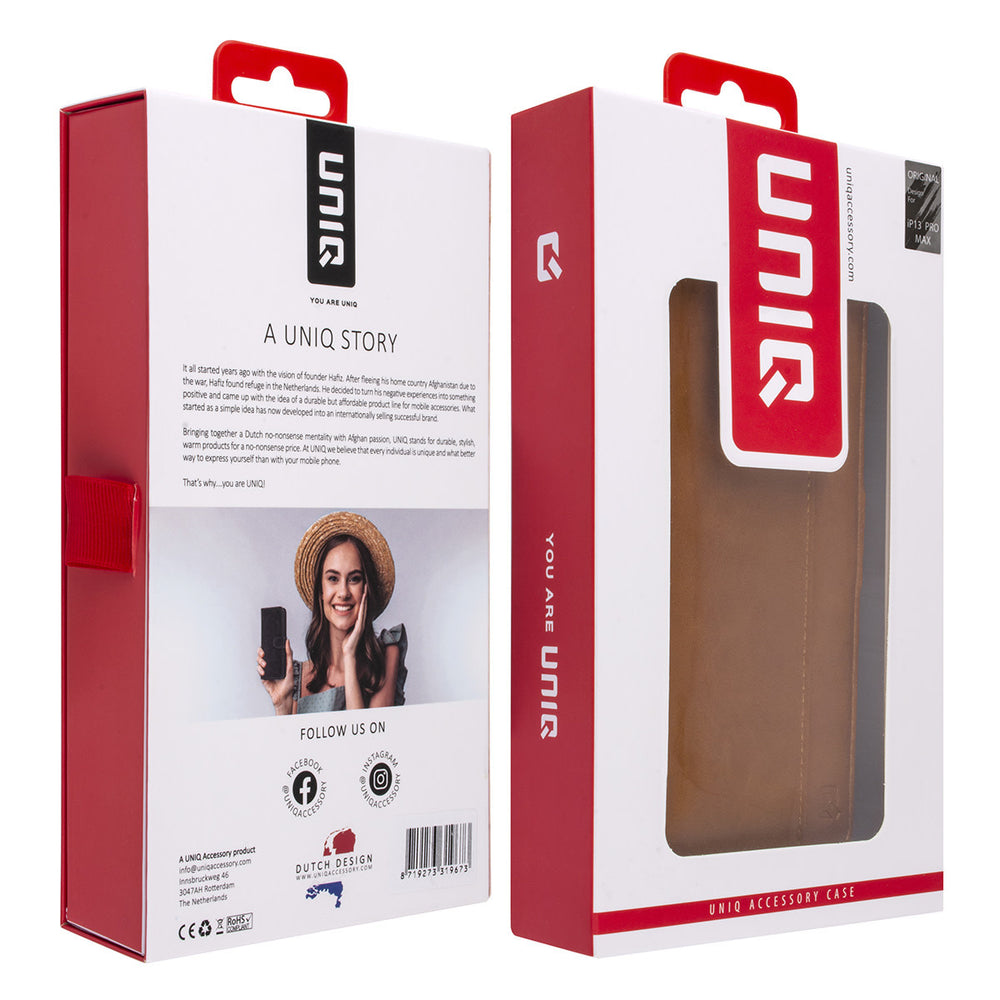 UNIQ Accessory Bruin hoesje voor iPhone 13 Pro Max - Book Case - Pasjeshouder voor 3 pasjes - Magneetsluiting-Hoesjes-Ilumina Benelux