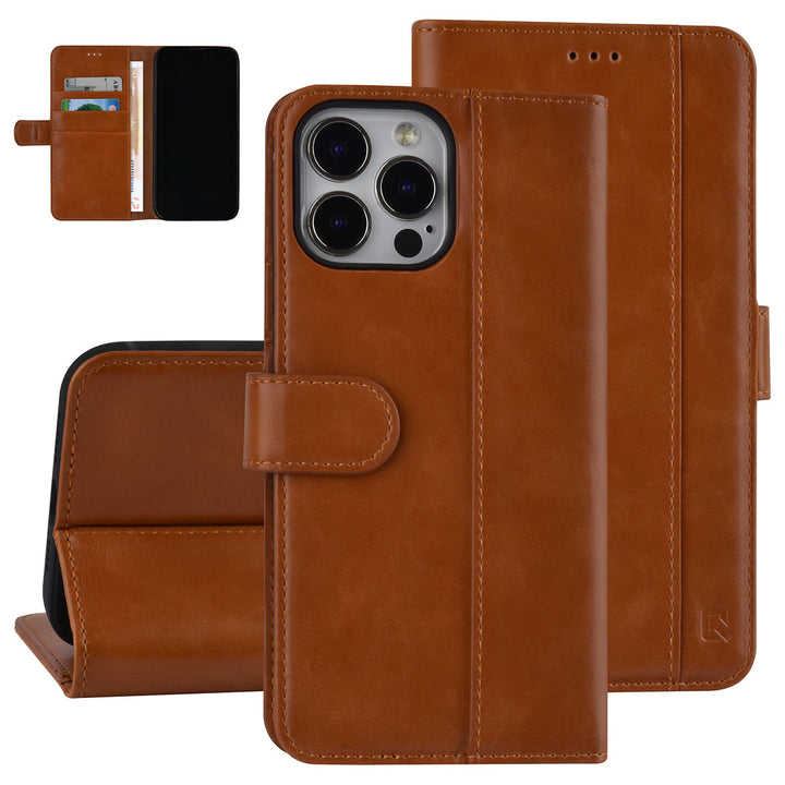 UNIQ Accessory Bruin hoesje voor iPhone 13 Pro Max - Book Case - Pasjeshouder voor 3 pasjes - Magneetsluiting-Hoesjes-Ilumina Benelux